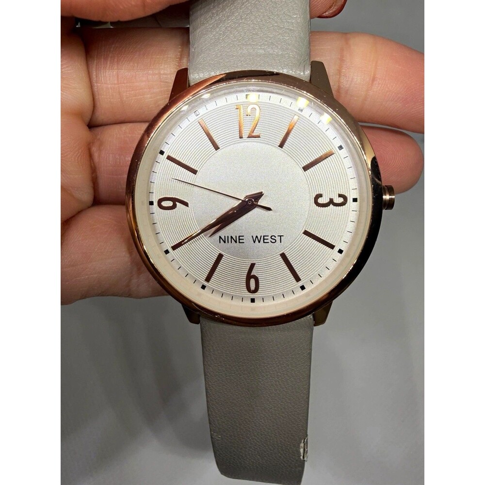 Nine West Rose Gold Tone Watch Gray Strap Women’s Quartz Watch - New Battery